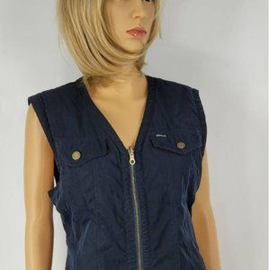 Faconnable Womens Vest Green Blue Plaid Full Zip Reversible Weather Resistant M